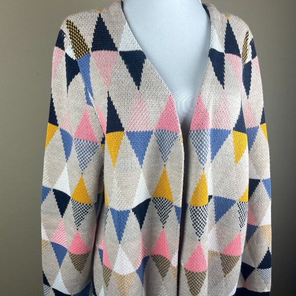 CJ Banks NWT Long Sleeve Open Cardigan Sweater Plus Size 1X Tan Pink Blue - Picture 1 of 9